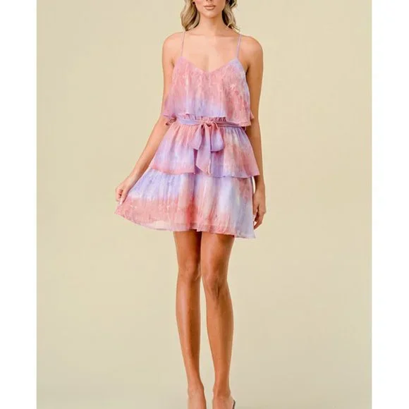 sachin and babi light blue dress Luxury Sleeveless Tie Dye Evening Dress High-End